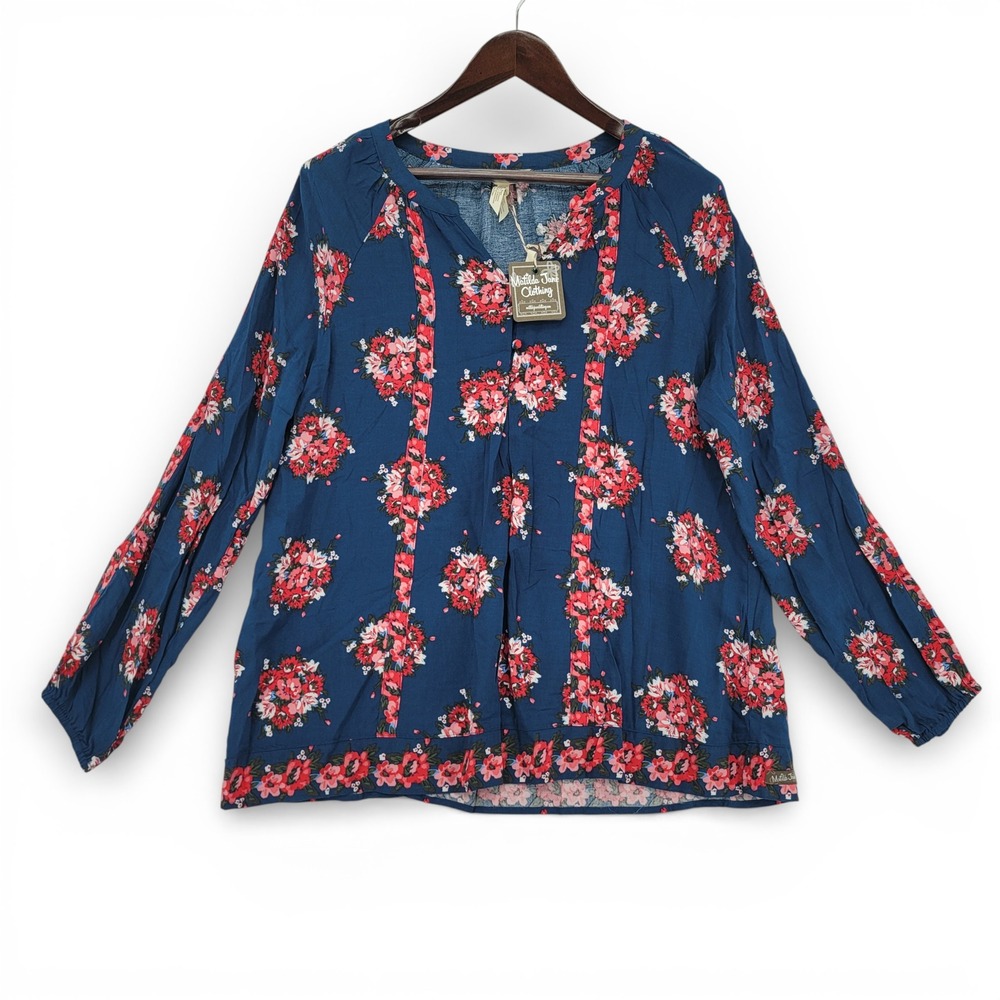 Matilda Jane Womens L Blouse Rayon‎ Blue Floral Boho Peasant Top
